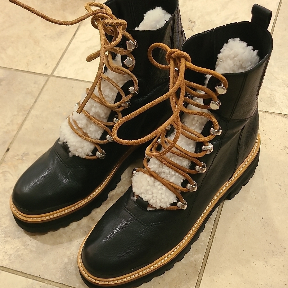 Marc Fisher Black and Tan Lace Up Boots - Picture 8 of 8